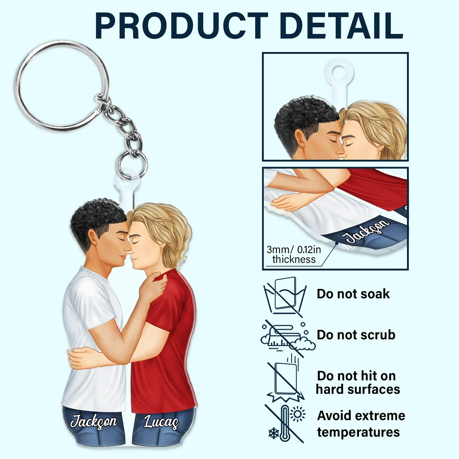 Couple Hug Kissing - Anniversary Gift For Couples - Personalized Cutout Acrylic Keychain - Image 5