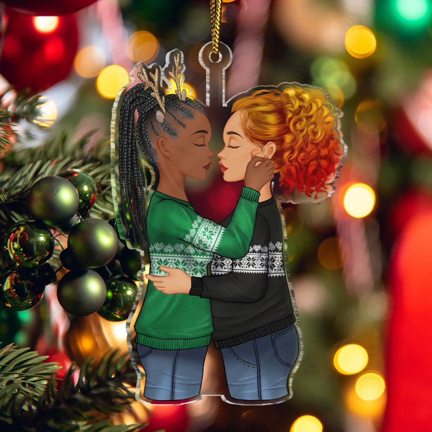 Couple Hug Kissing - Christmas Gift For Lover, Husband, Wife, Couples - Personalized Cutout Acrylic Ornament - Image 5