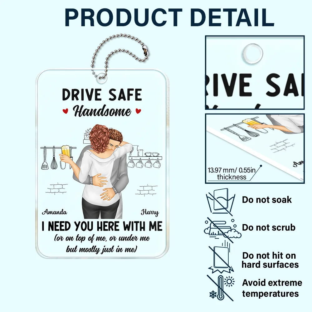 Couple Hugging Drive Safe Handsome - Personalized Acrylic Car Hanger - Image 5