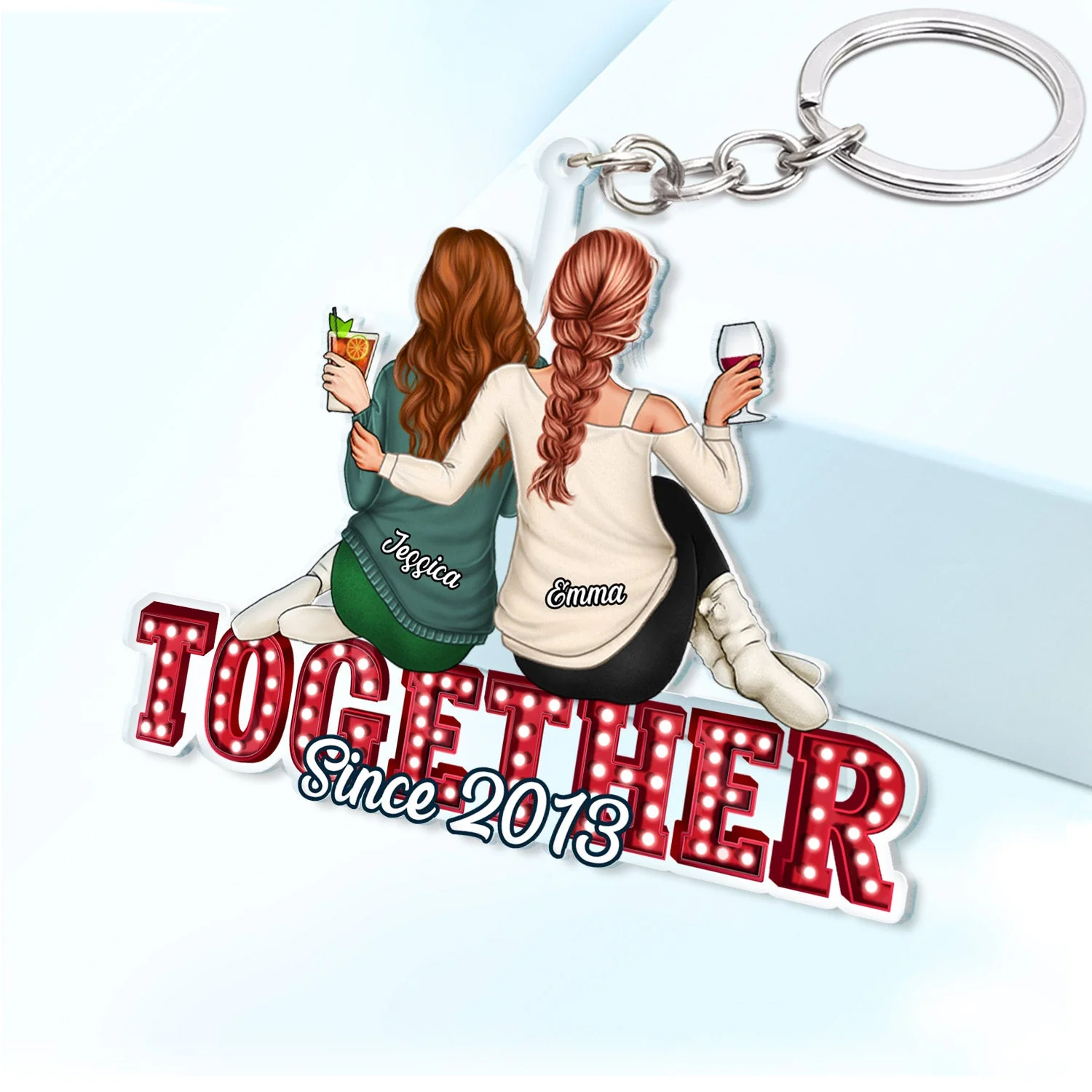 Couple Hugging Together Since - Anniversary Gift For Couples - Personalized Cutout Acrylic Keychain - Image 2