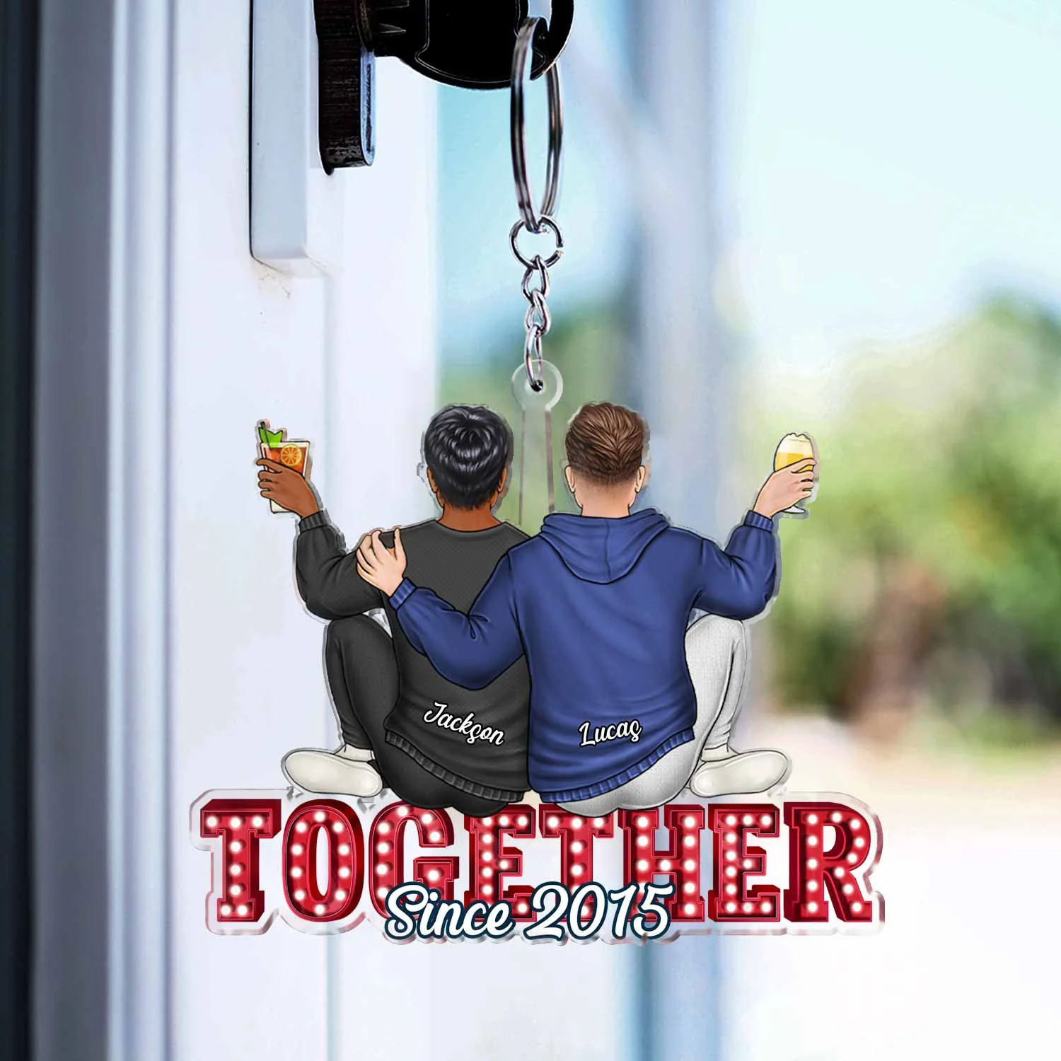 Couple Hugging Together Since - Anniversary Gift For Couples - Personalized Cutout Acrylic Keychain - Image 3
