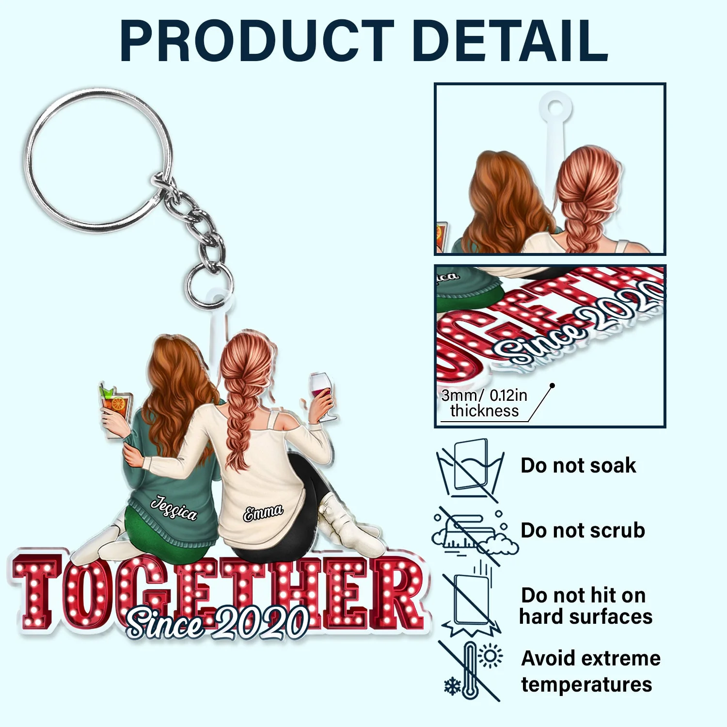 Couple Hugging Together Since - Anniversary Gift For Couples - Personalized Cutout Acrylic Keychain - Image 5