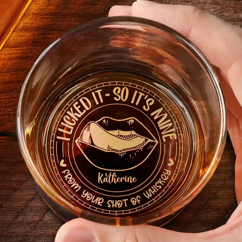 Couple I Licked It So It's Mine Husband Wife - Personalized Engraved Whiskey Glass - Image 2