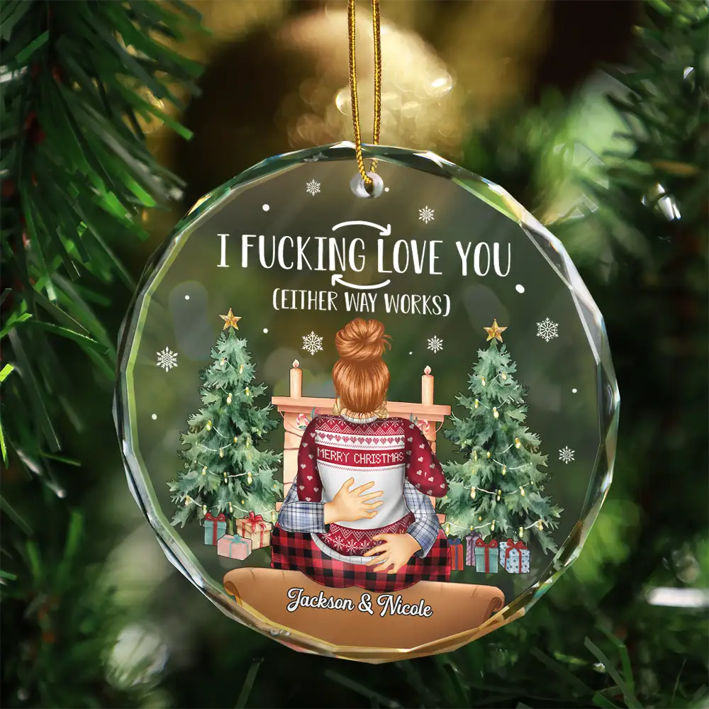 Couple I Love You Either Way Works Christmas - Personalized Circle Glass Ornament - Image 3