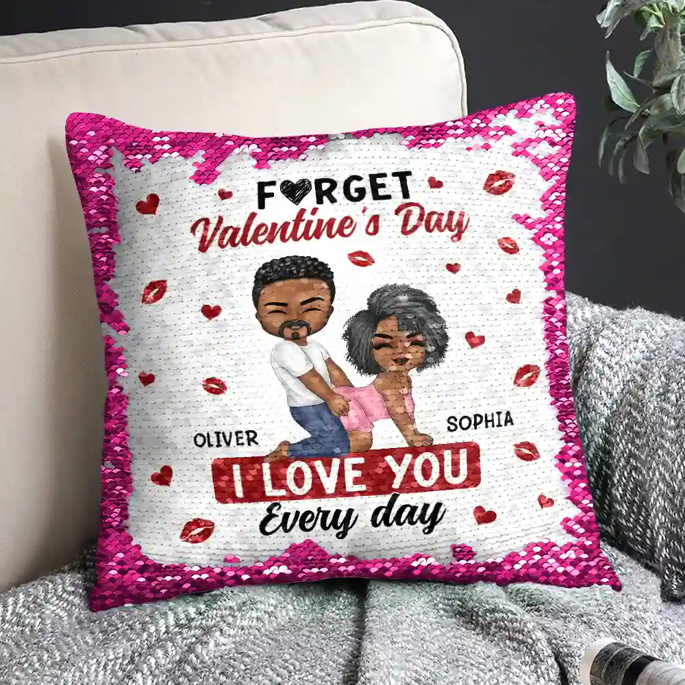 Couple I Love You Every Day - Personalized Sequin Pillow, Mermaid Sequin Cushion Magic Reversible Throw Pillow - Image 2