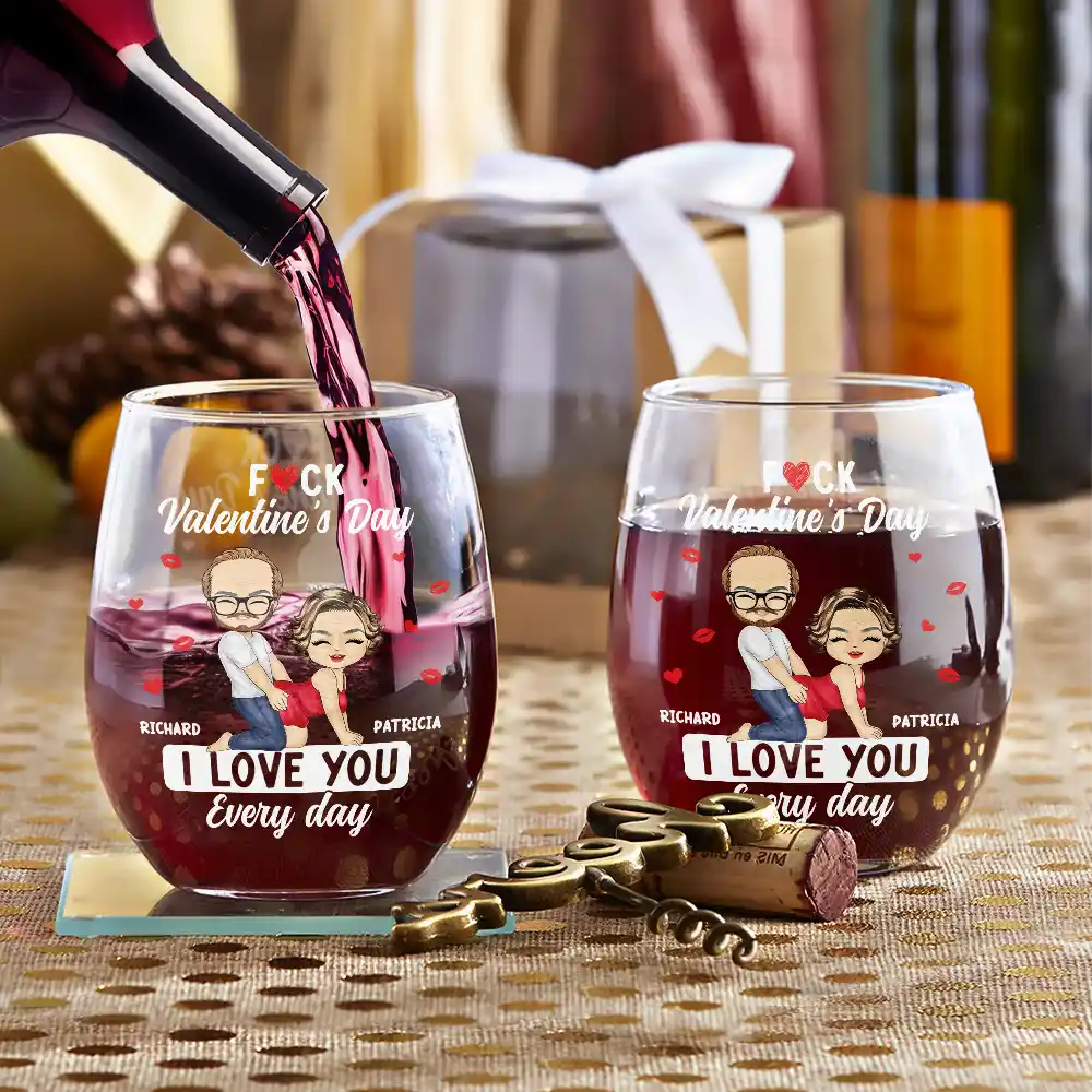 Couple I Love You Every Day - Personalized Stemless Wine Glass - Image 3