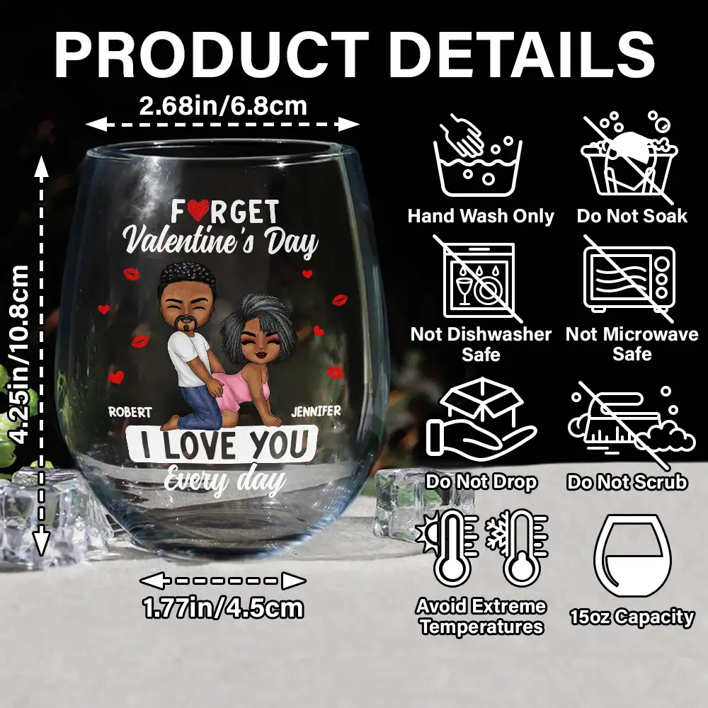 Couple I Love You Every Day - Personalized Stemless Wine Glass - Image 5