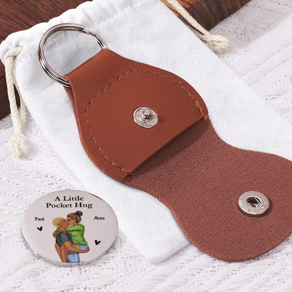 Couple I Love You Now And Always - Personalized Leather Pocket Hug - Image 2