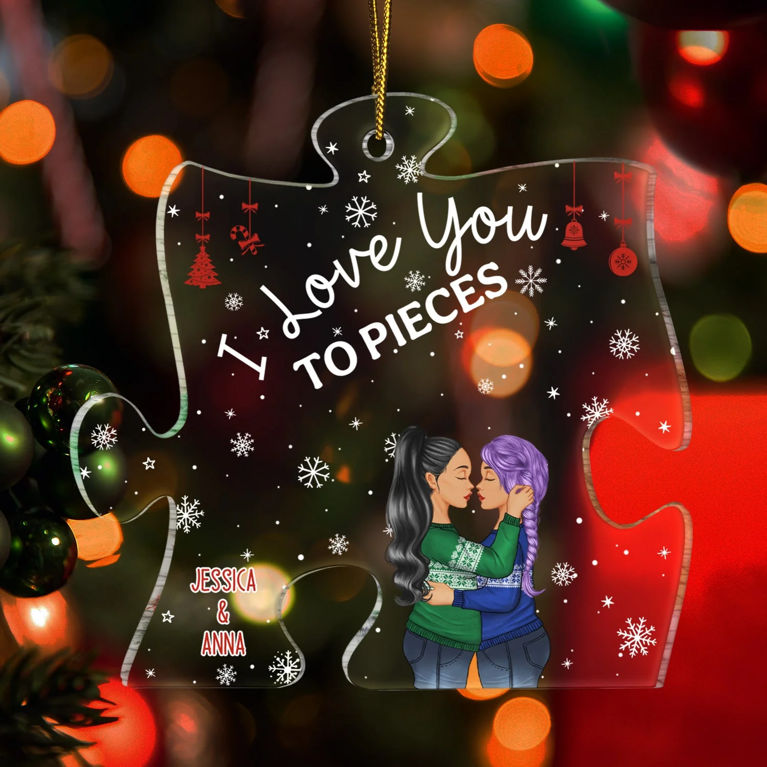 Couple I Love You To Pieces - Christmas Gift For Couples, Lovers, Wife, Husband, Girlfriend, Boyfriend - Personalized Custom Shaped Acrylic Ornament - Image 3