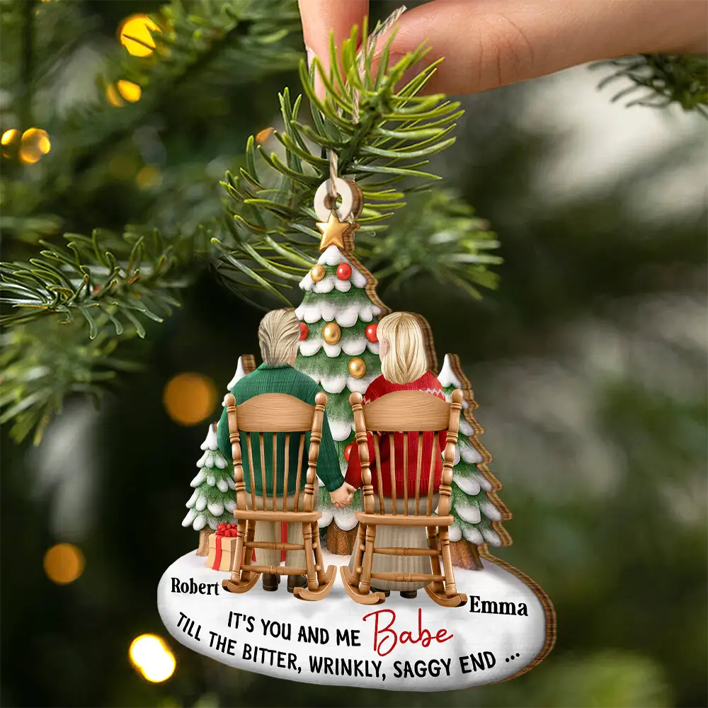 Couple It's You And Me Till The Bitter Wrinkly - Personalized Custom Shaped Wooden Ornament - Image 2