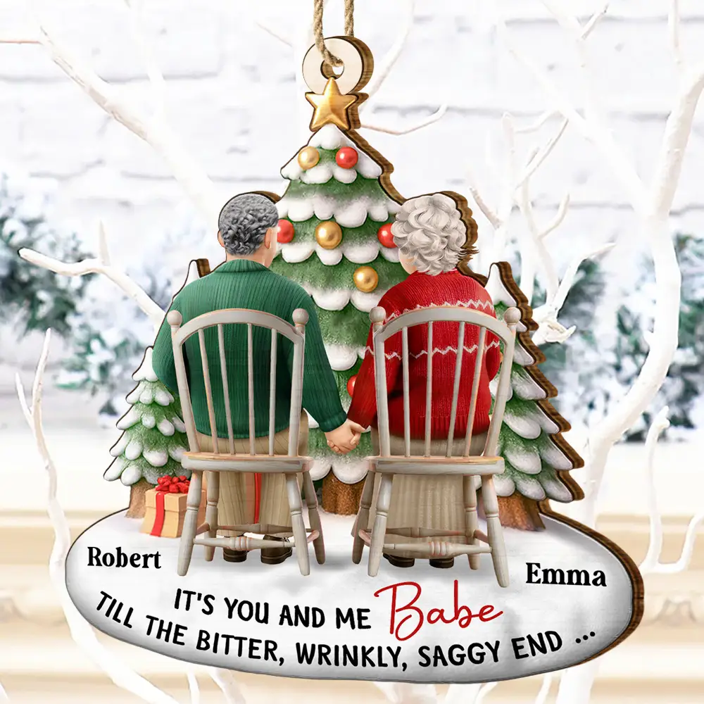 Couple It's You And Me Till The Bitter Wrinkly - Personalized Custom Shaped Wooden Ornament - Image 4