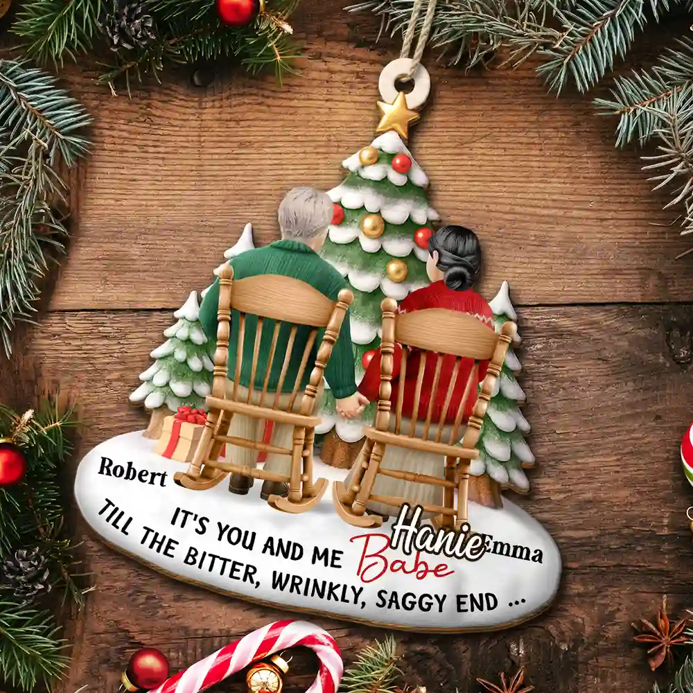 Couple It's You And Me Till The Bitter Wrinkly - Personalized Custom Shaped Wooden Ornament - Image 5