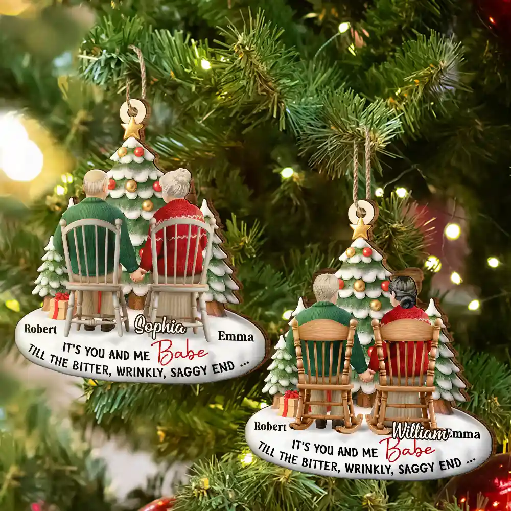 Couple It's You And Me Till The Bitter Wrinkly - Personalized Custom Shaped Wooden Ornament - Image 6