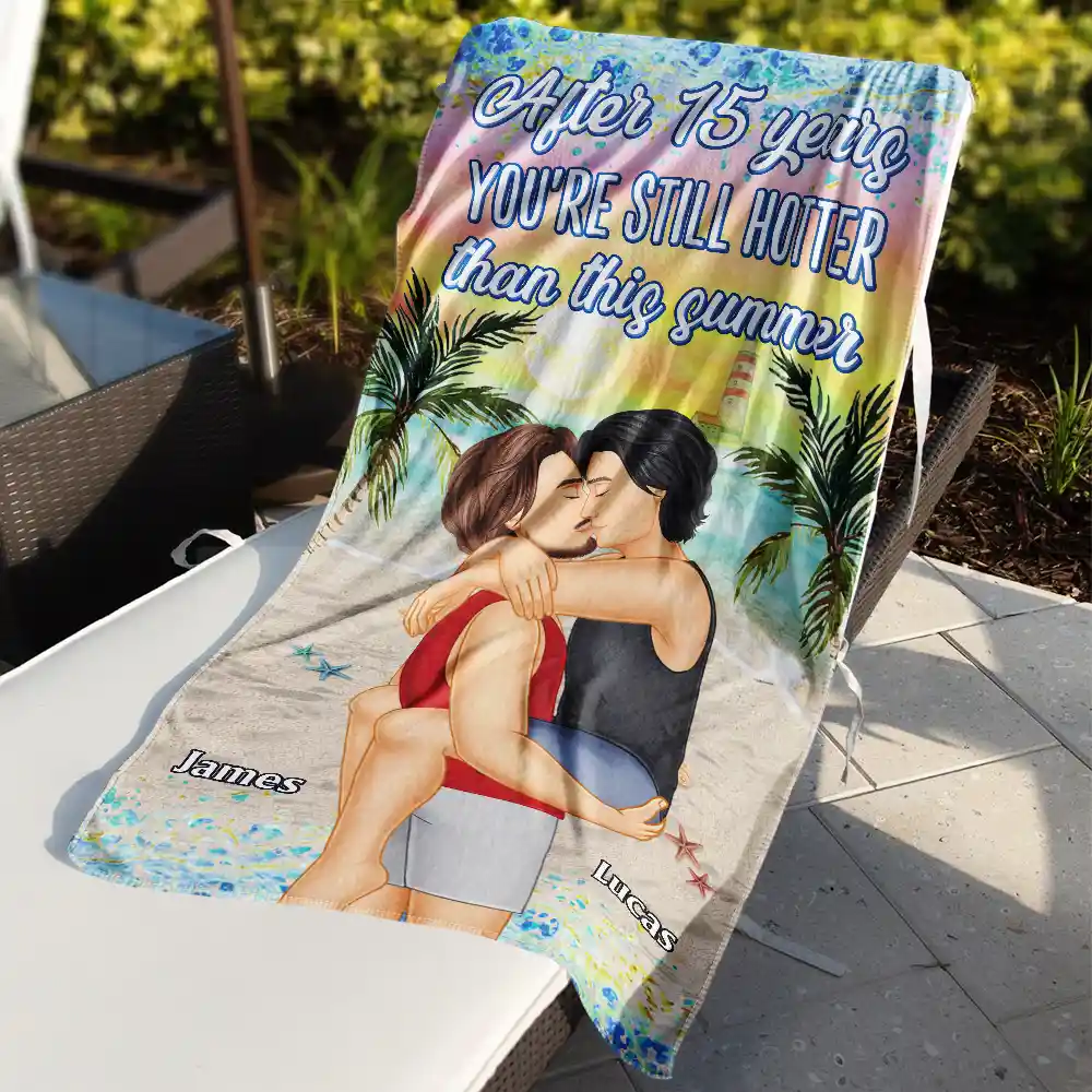 Couple Kissing After Years Hotter Than This Summer - Personalized Beach Towel - Image 3