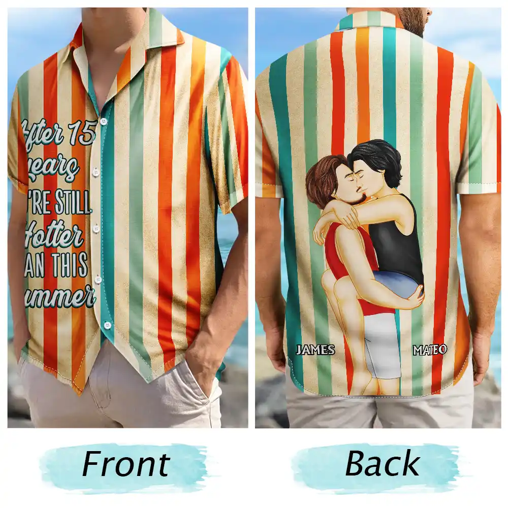 Couple Kissing After Years Hotter Than This Summer - Personalized Hawaiian Shirt - Image 5