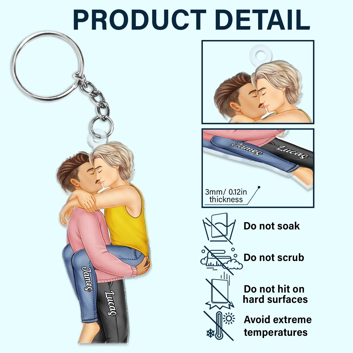 Couple Kissing - Anniversary Gift For Couples - Personalized Cutout Acrylic Keychain - Image 5