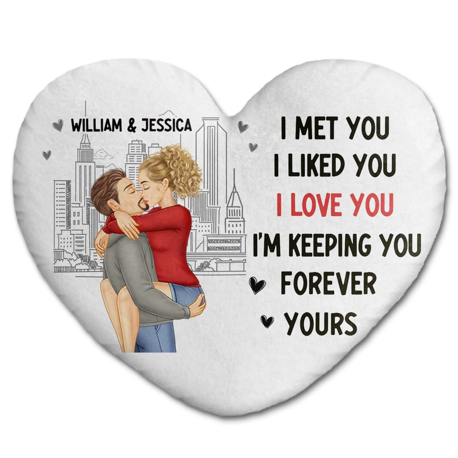 Couple Kissing Forever Yours - Gift For Couples - Personalized Heart Shaped Pillow
