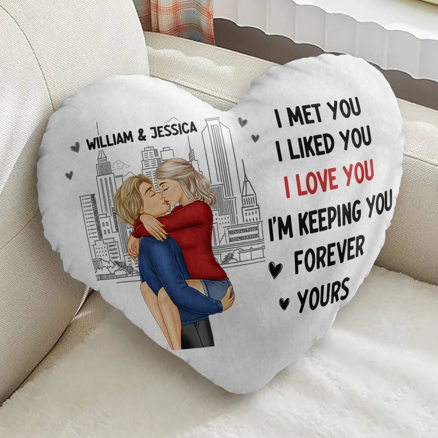 Couple Kissing Forever Yours - Gift For Couples - Personalized Heart Shaped Pillow - Image 2