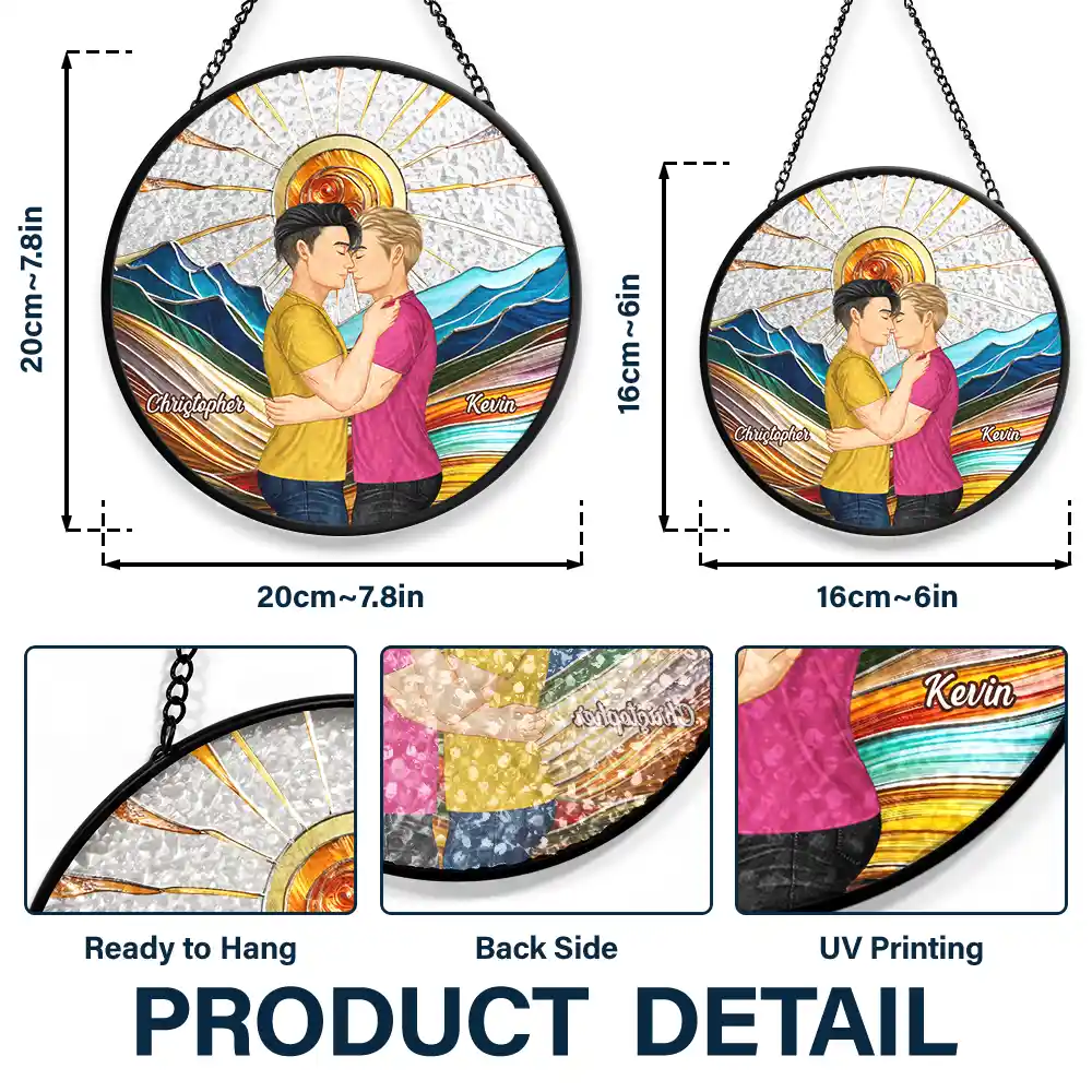 Couple Kissing In The Sun - Personalized Stained Glass Window Hanging Suncatcher - Image 3