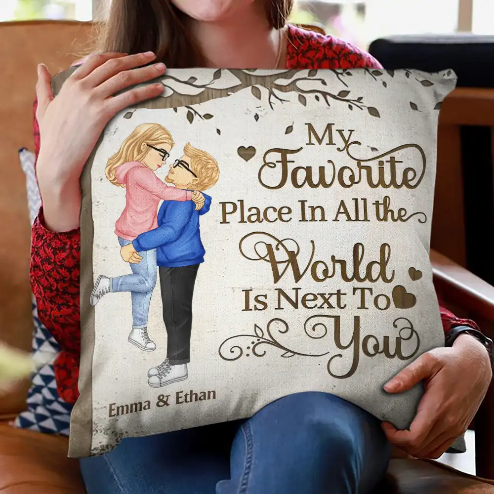 Couple Kissing My Favorite Place In All The World - Personalized Pillow - Image 2