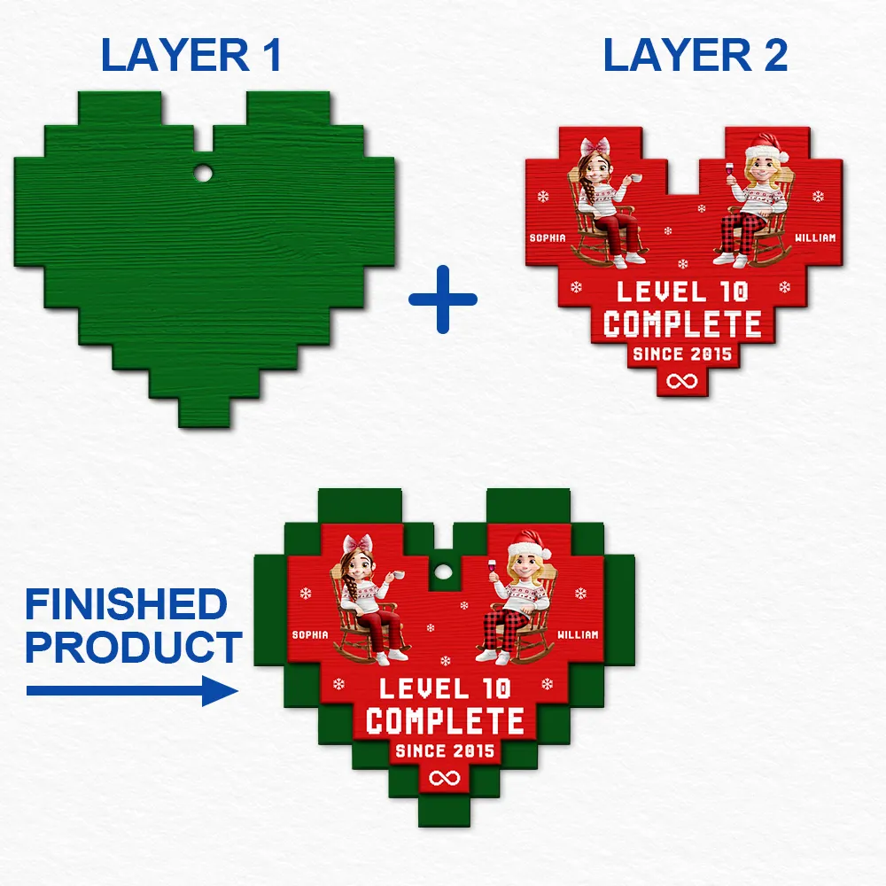 Couple Level Complete - Personalized 2-Layered Wooden Ornament - Image 6
