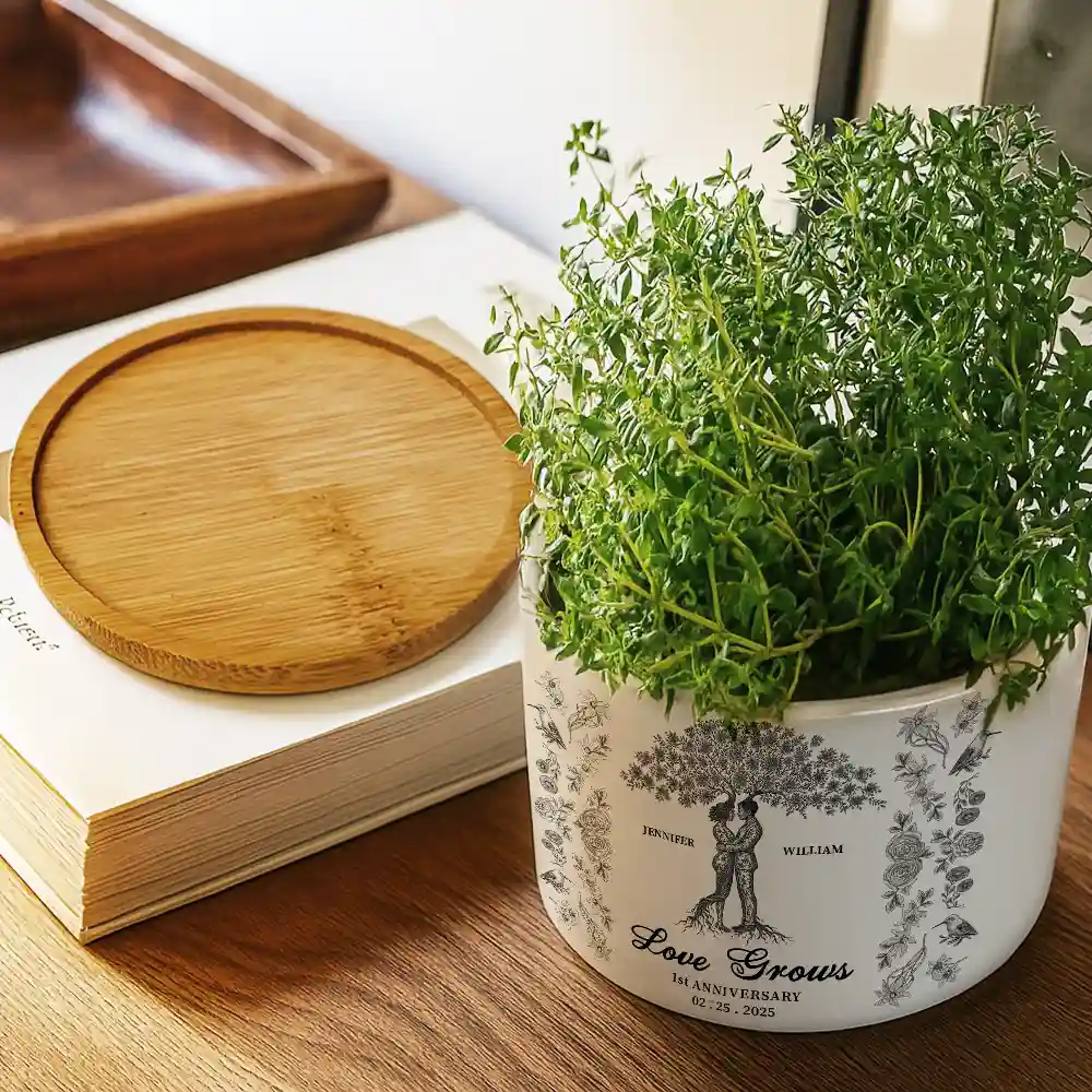 Couple Love Grows, Wedding Anniversary Gift - Personalized Ceramic Plant Pot - Image 3