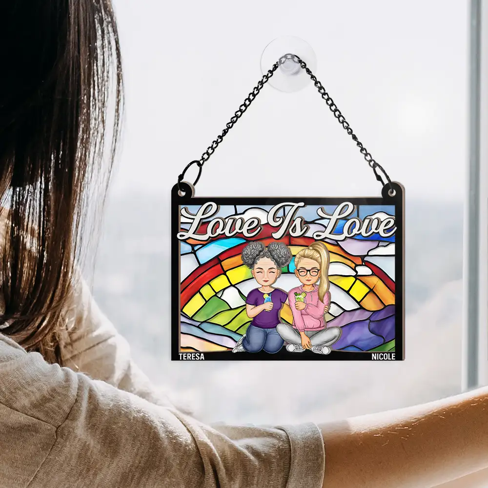 Couple Love Is Love - Personalized Window Hanging Suncatcher Ornament - Image 4