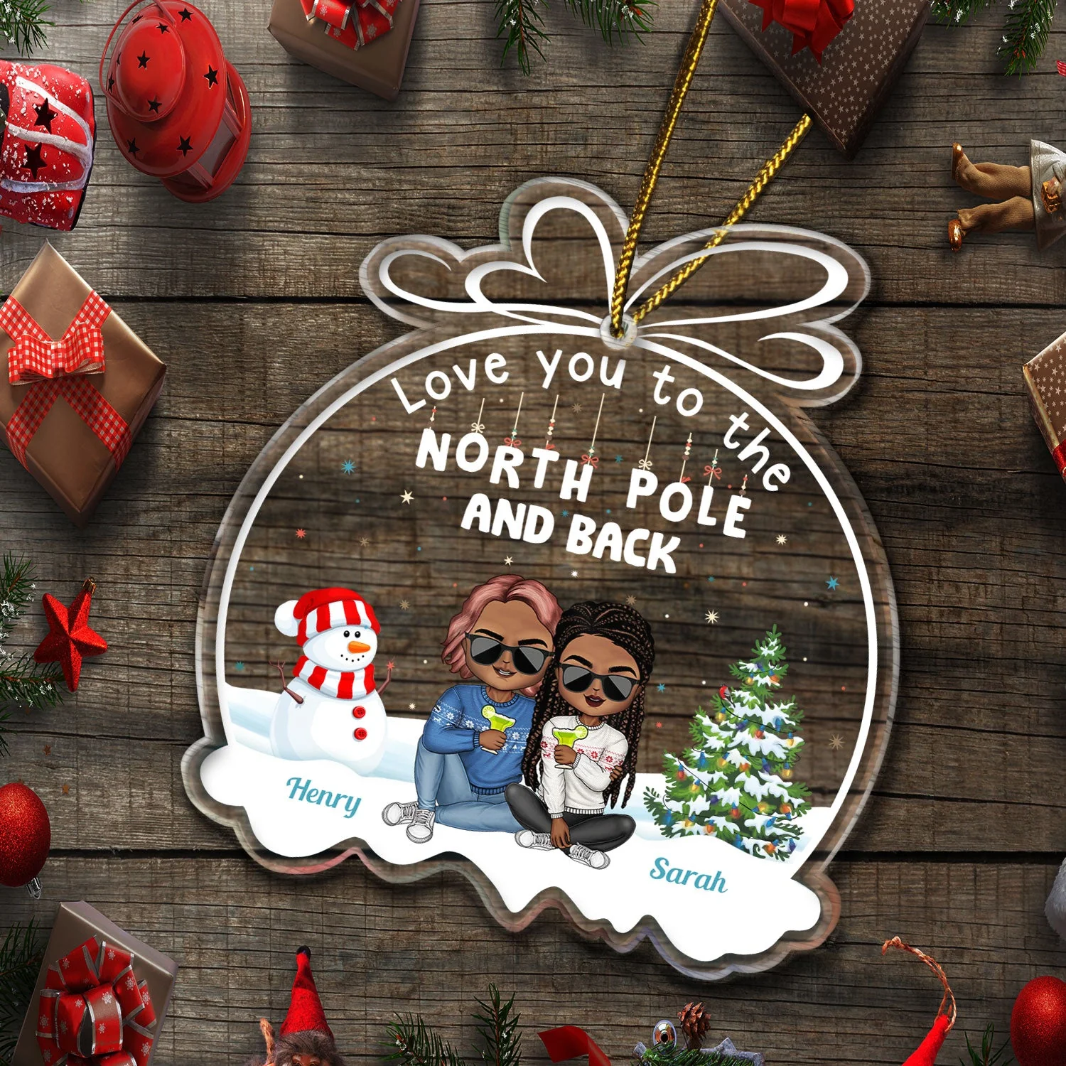 Couple Love You To The North Pole And Back - Anniversary, Christmas Gift For Couples, Husband, Wife, Boyfriend, Girlfriend - Personalized Custom Shaped Acrylic Ornament - Image 5
