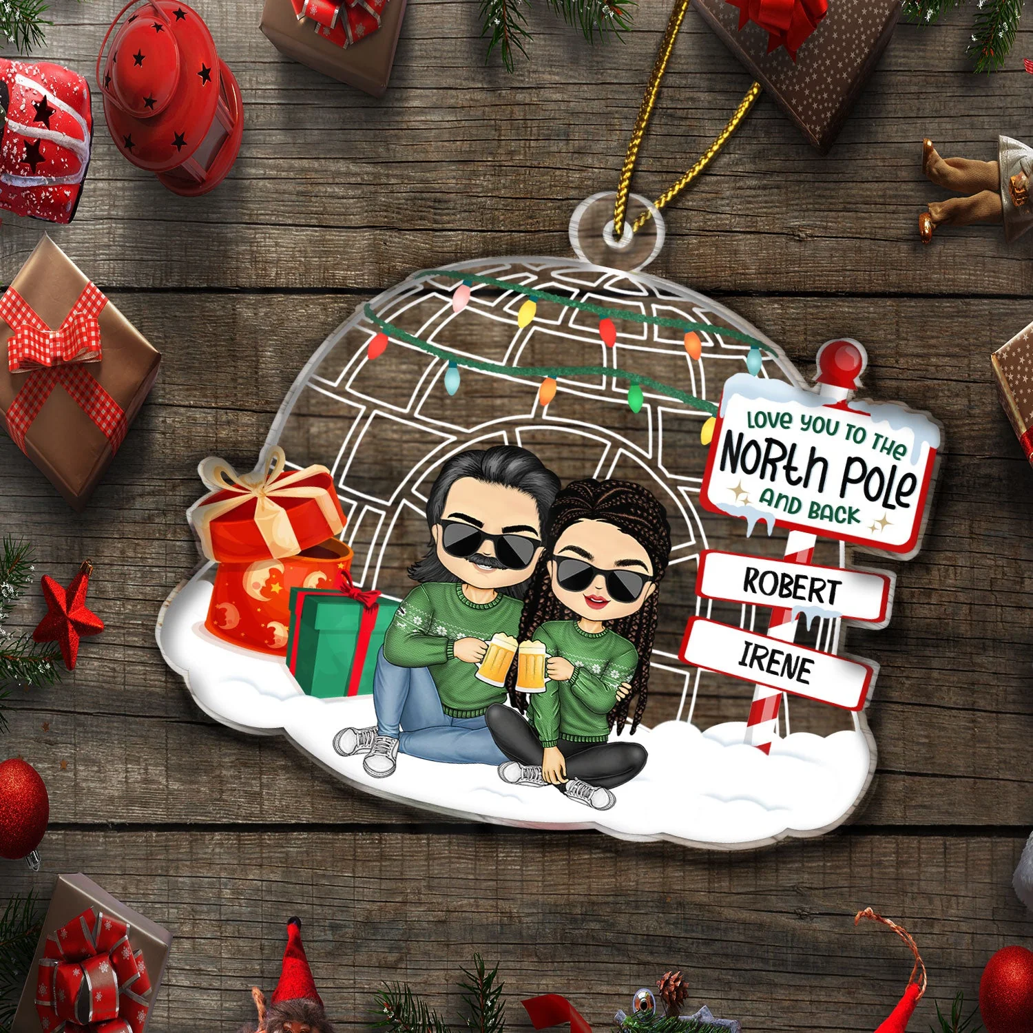 Couple Love You To The North Pole And Back - Anniversary, Christmas Gift For Couples, Husband, Wife, Girlfriend, Boyfriend - Personalized Custom Shaped Acrylic Ornament - Image 5