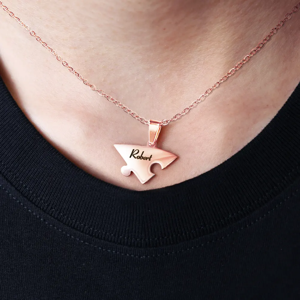 Couple Matching Jewelry Including For Children - Personalized Heart Puzzle Necklace Set - Image 3