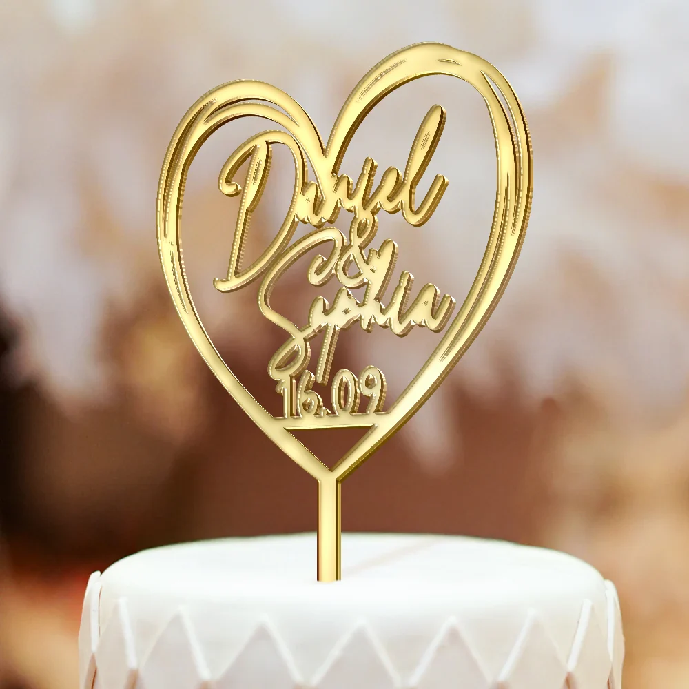 Couple Name With Heart Anniversary Wedding Date - Personalized Cake Topper - Image 4