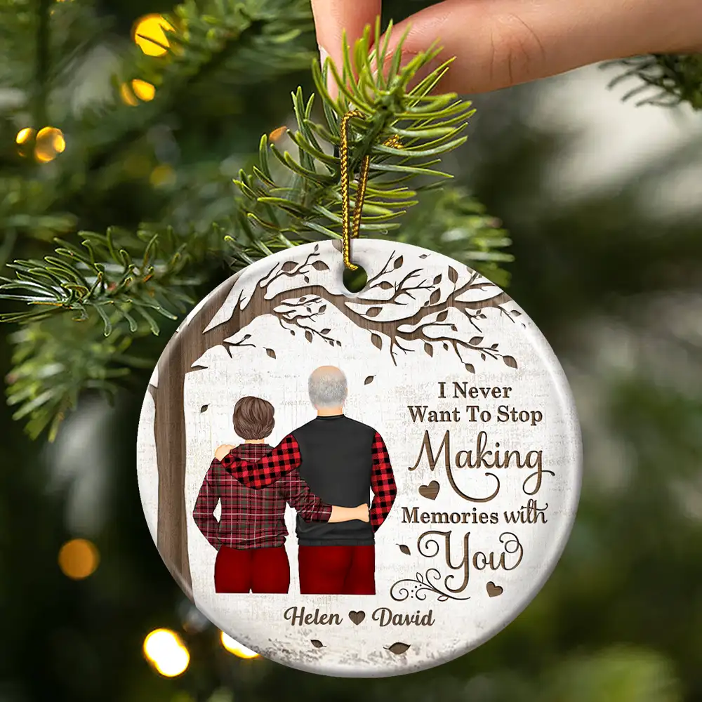 Couple Never Want To Stop Making Memories - Personalized Circle Ceramic Ornament - Image 3