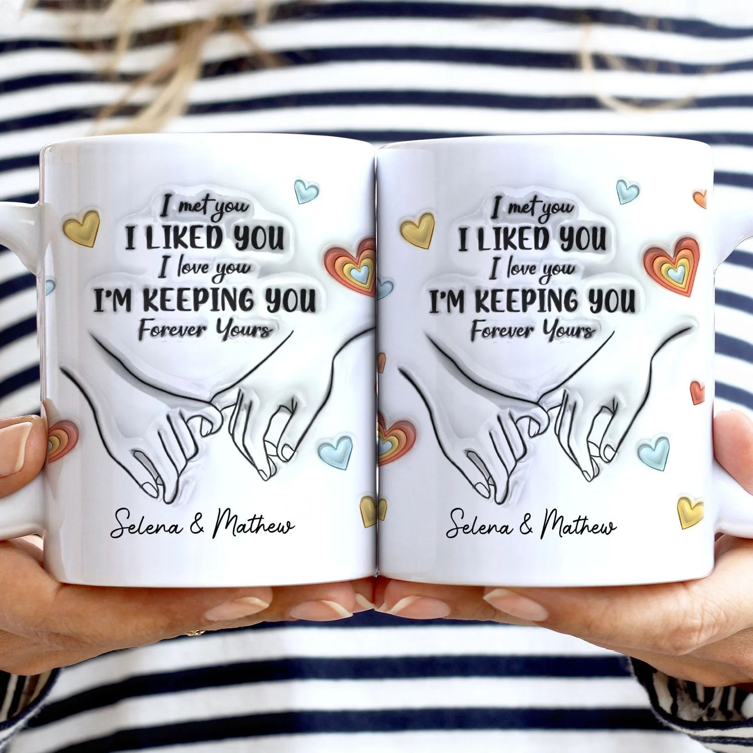 Couple One Line Hand Holding Forever Yours - Gift For Couples - 3D Inflated Effect Printed Mug, Personalized White Edge-to-Edge Mug - Image 2