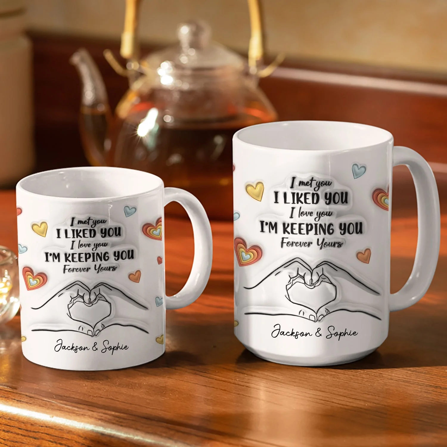 Couple One Line Hand Holding Forever Yours - Gift For Couples - 3D Inflated Effect Printed Mug, Personalized White Edge-to-Edge Mug - Image 3