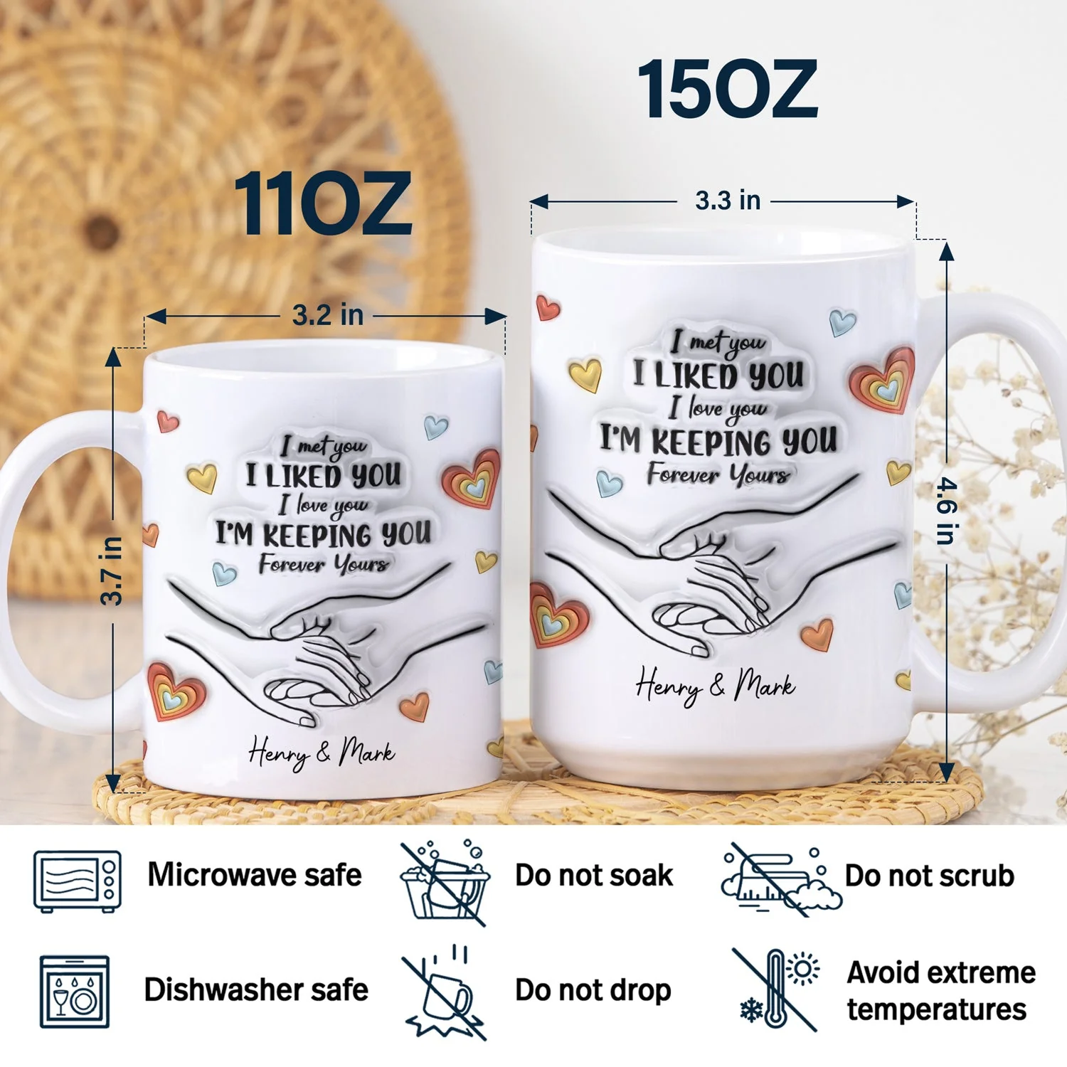 Couple One Line Hand Holding Forever Yours - Gift For Couples - 3D Inflated Effect Printed Mug, Personalized White Edge-to-Edge Mug - Image 5