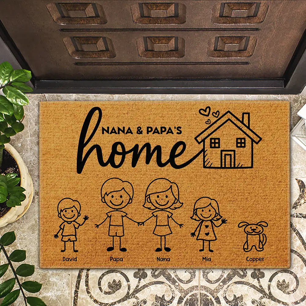Couple Parents Home With Kid And Pet - Personalized Doormat - Image 2