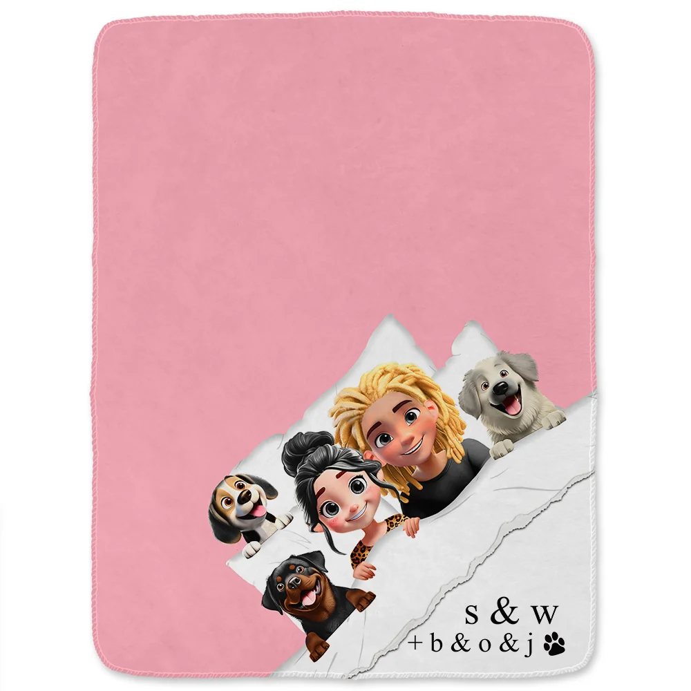 Couple & Pet Blanket, Minimal Monogram - Personalized Fleece Blanket, Sherpa Blanket - Image 2