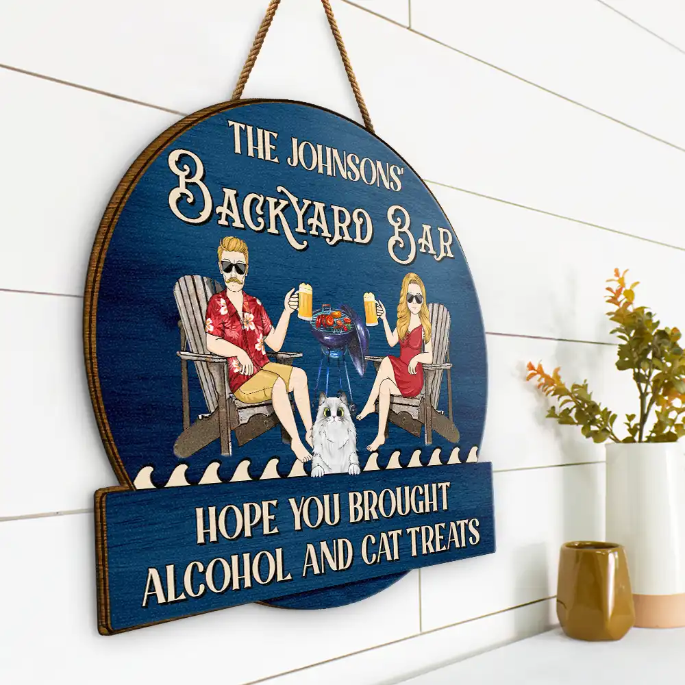 Couple Pool & Patio Bar Hope You Brought Alcohol & Dog Treats - Personalized Custom Shaped Wood Sign - Image 2