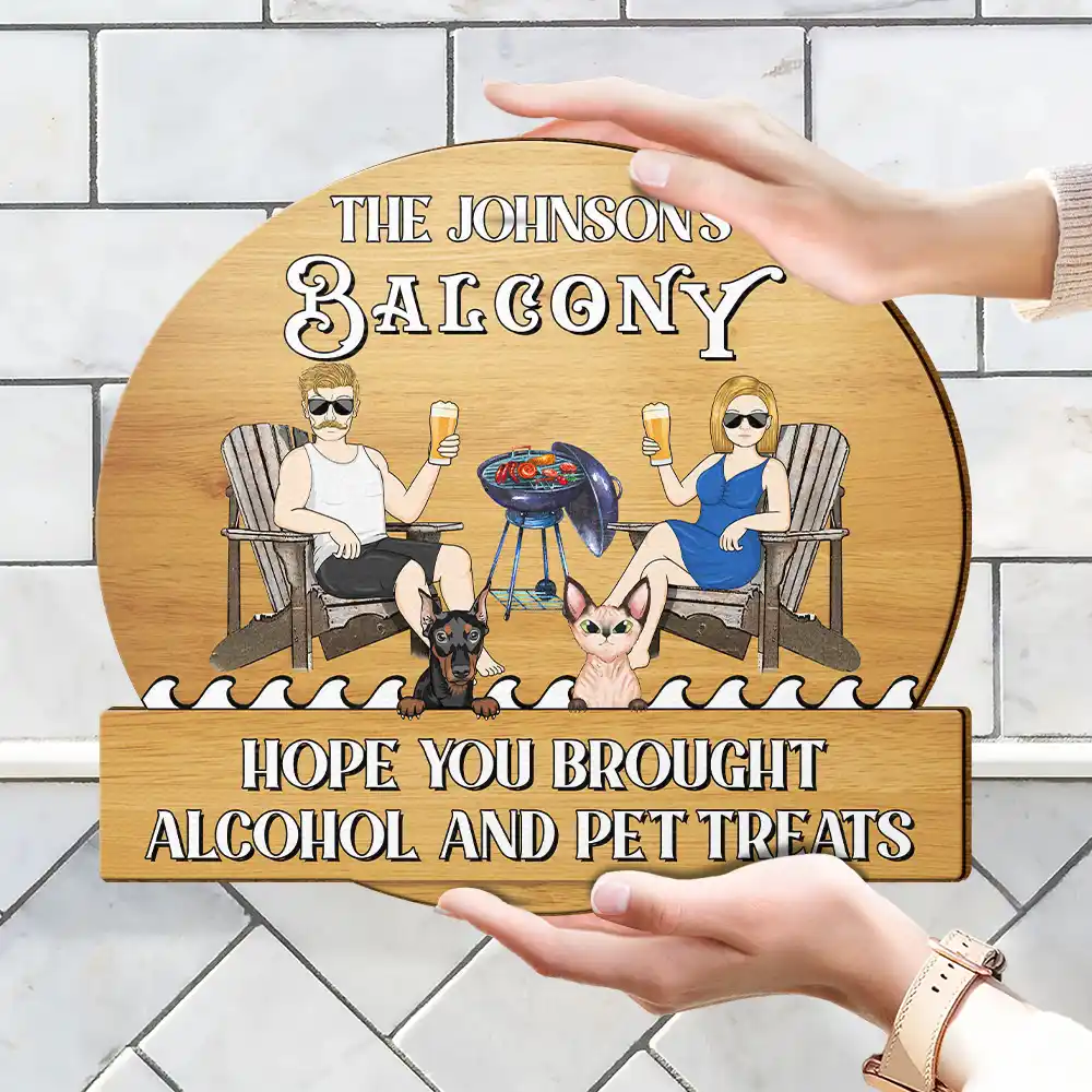 Couple Pool & Patio Bar Hope You Brought Alcohol & Dog Treats - Personalized Custom Shaped Wood Sign - Image 4