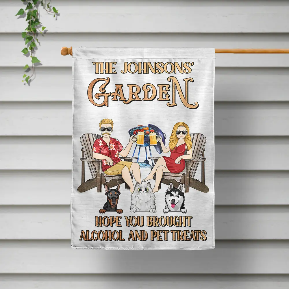 Couple Pool & Patio Bar Hope You Brought Alcohol & Dog Treats - Personalized Flag - Image 2