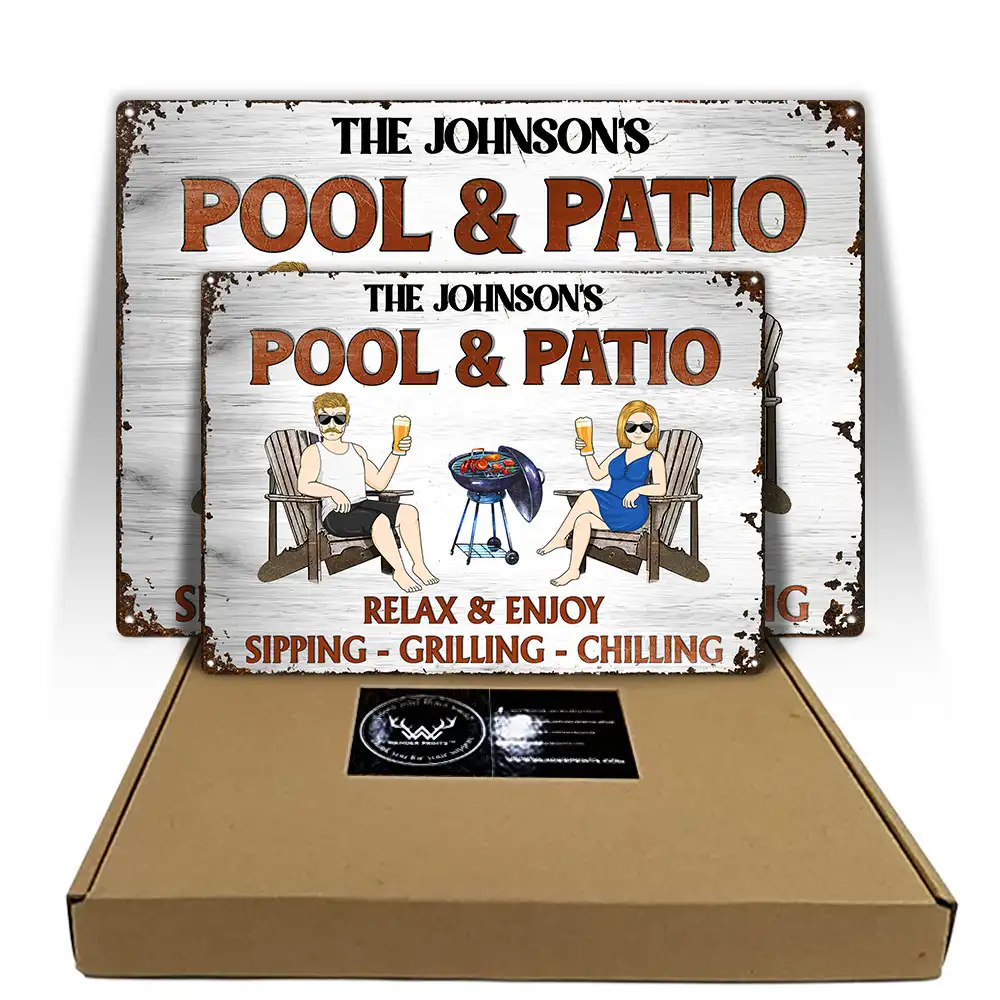 Couple Pool & Patio Sipping Chilling - Personalized Classic Metal Signs - Image 3