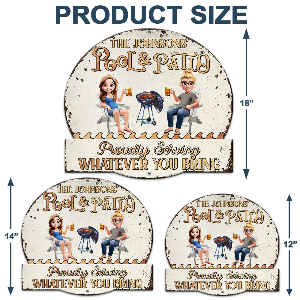 Couple Poolside Paradise - Personalized Custom Shaped Metal Sign - Image 4