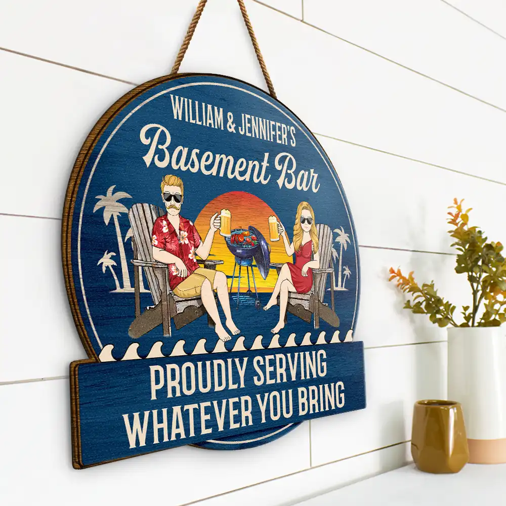 Couple Poolside Paradise - Personalized Custom Shaped Wood Sign - Image 2