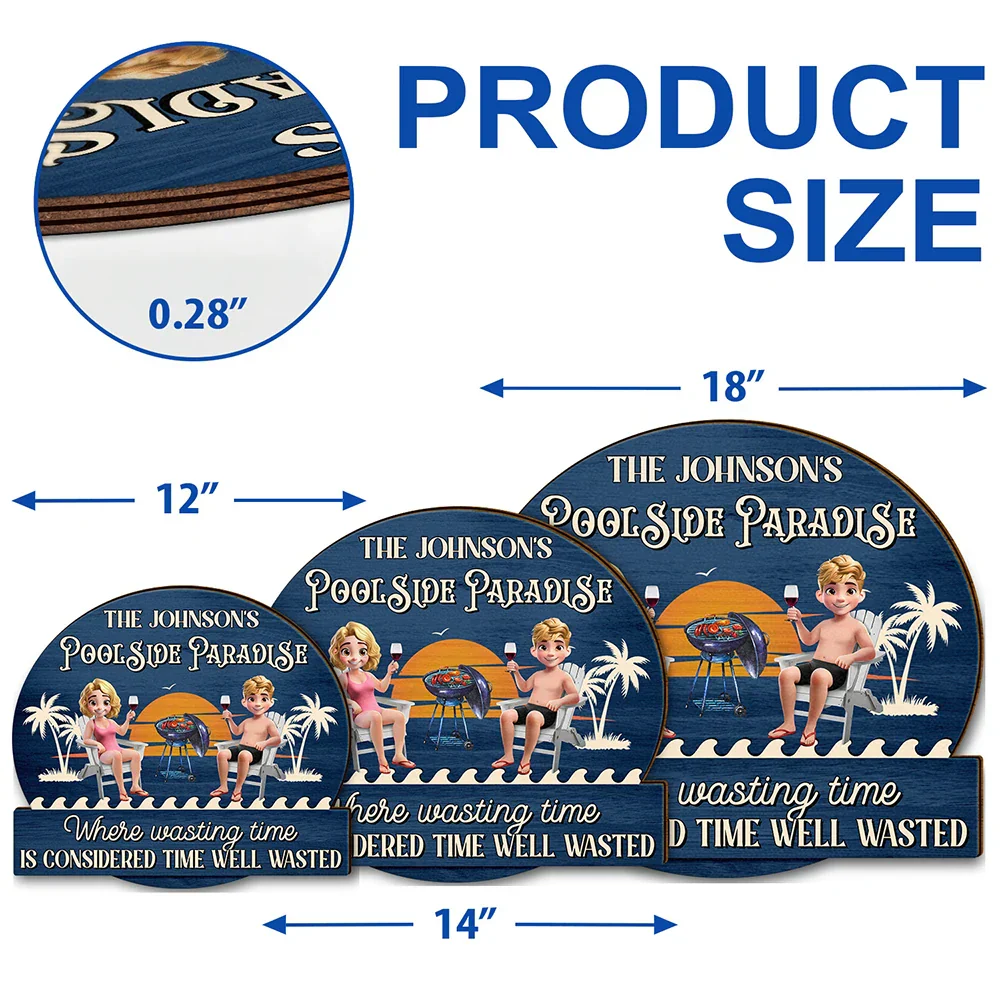 Couple Poolside Paradise Relax Enjoy 3D Effect - Personalized Custom Shaped Wood Sign - Image 5