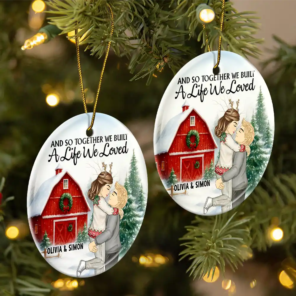 Couple Red Barn You & Me We Got This - Personalized Circle Ceramic Ornament - Image 2