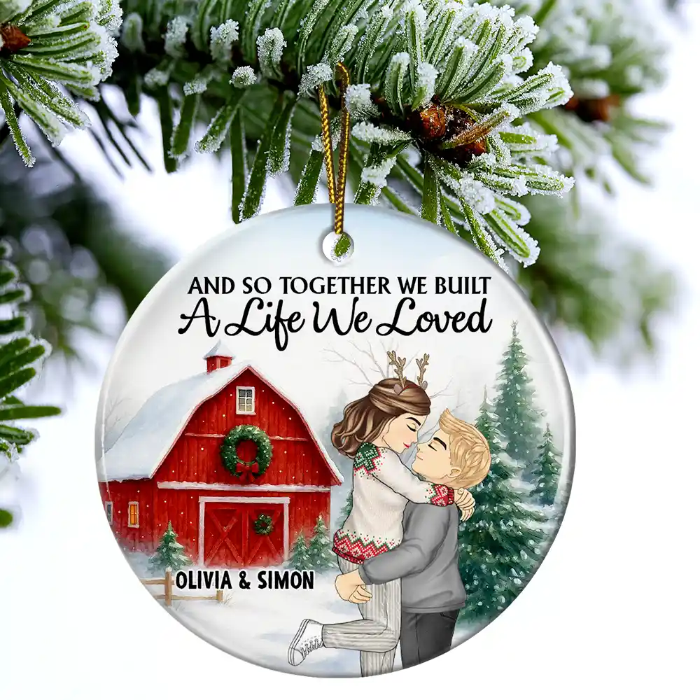 Couple Red Barn You & Me We Got This - Personalized Circle Ceramic Ornament - Image 4