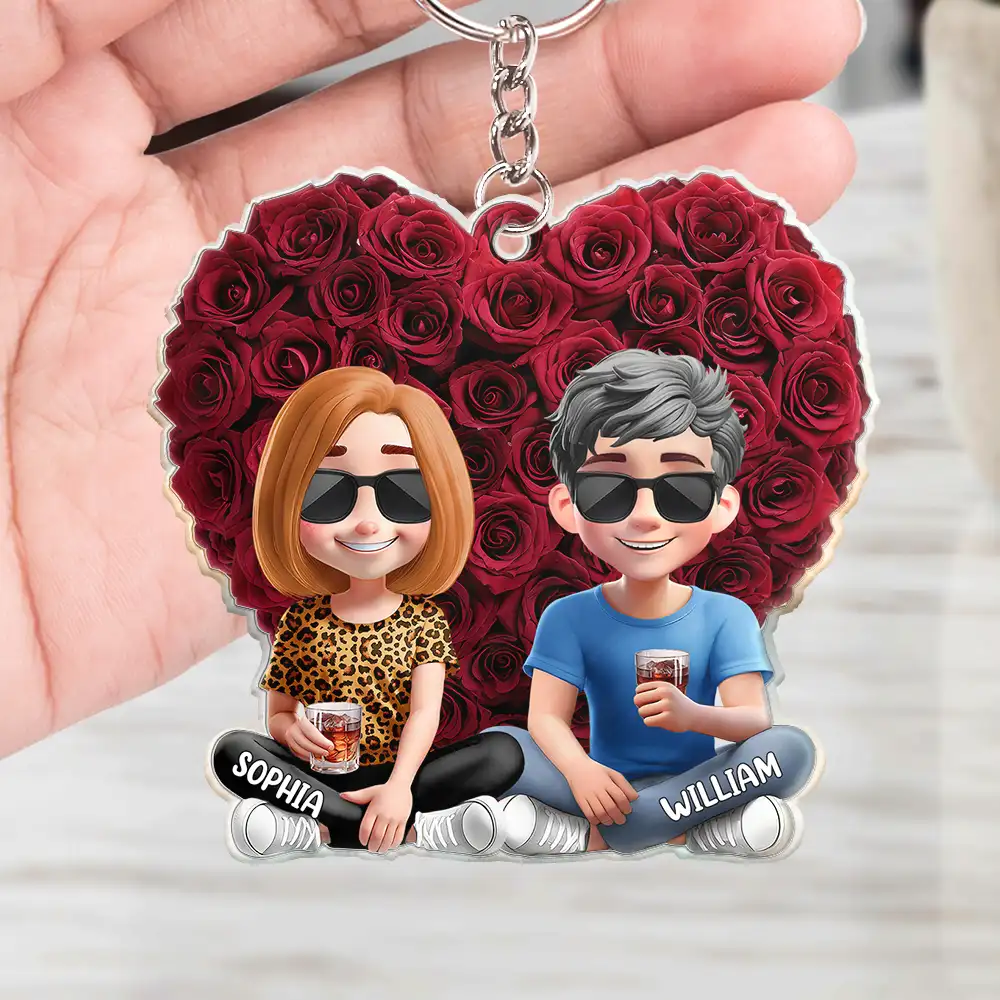Couple Rose Heart - Personalized Acrylic Keychain - Image 4