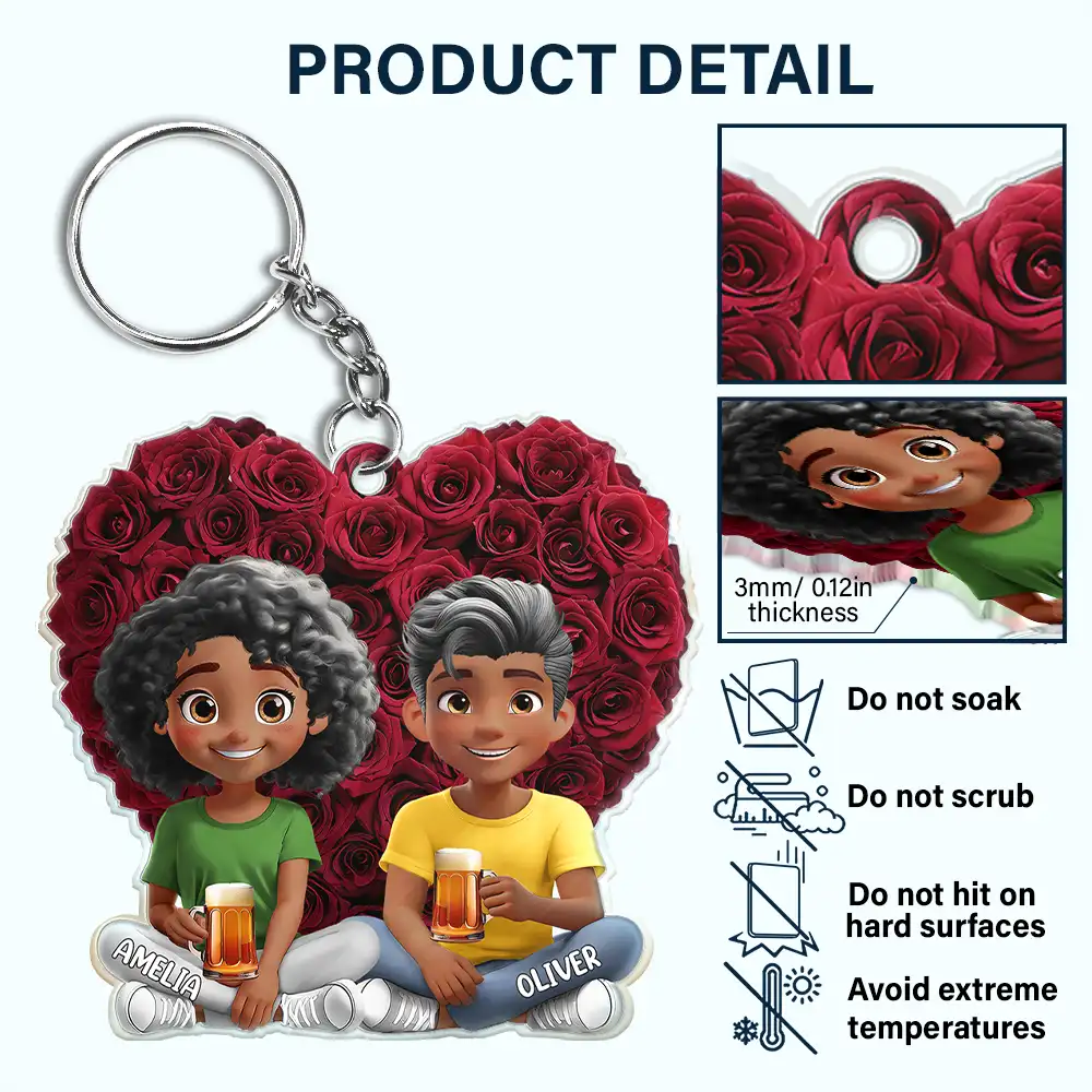 Couple Rose Heart - Personalized Acrylic Keychain - Image 5