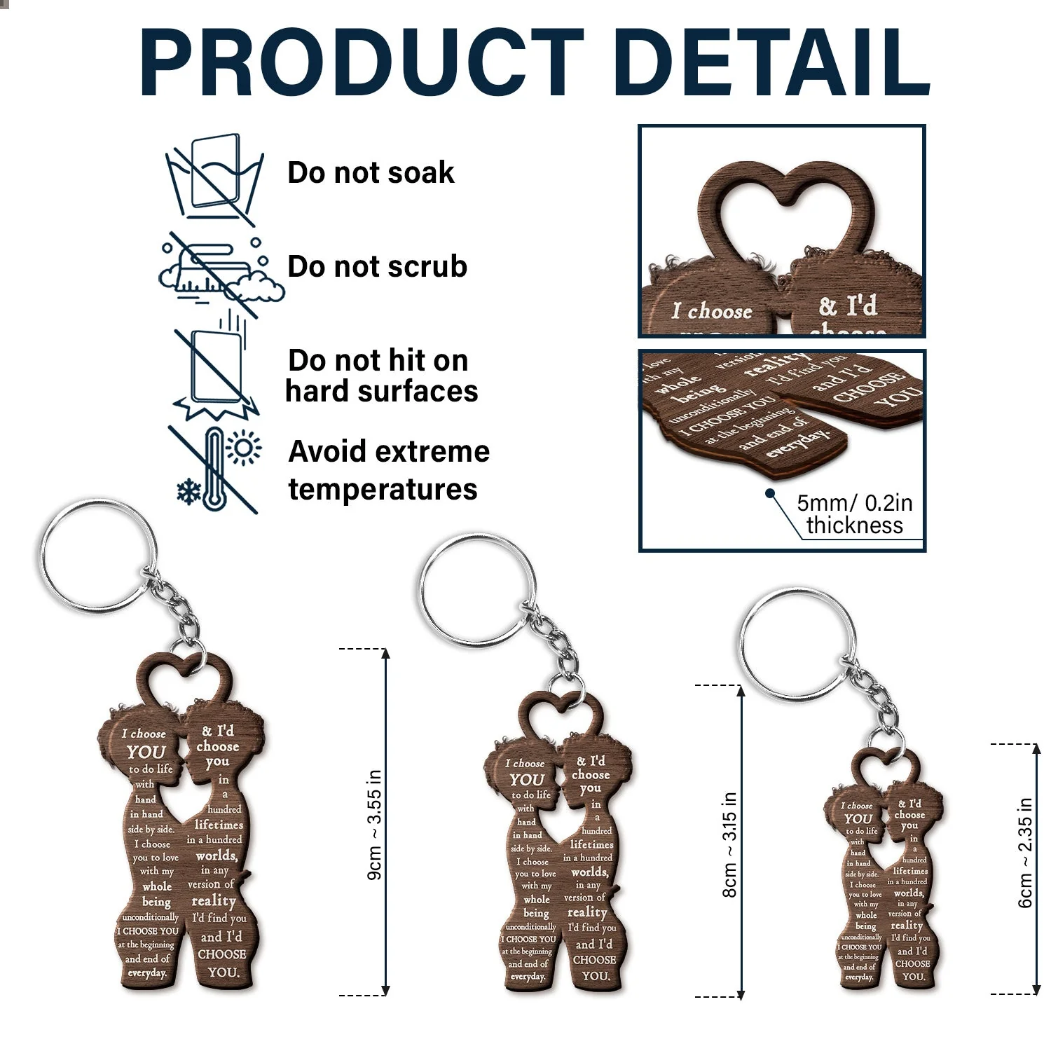 Couple Side View I Choose You - Gift For Couples - Personalized Cutout Wooden Keychain 2 Sides - Image 5