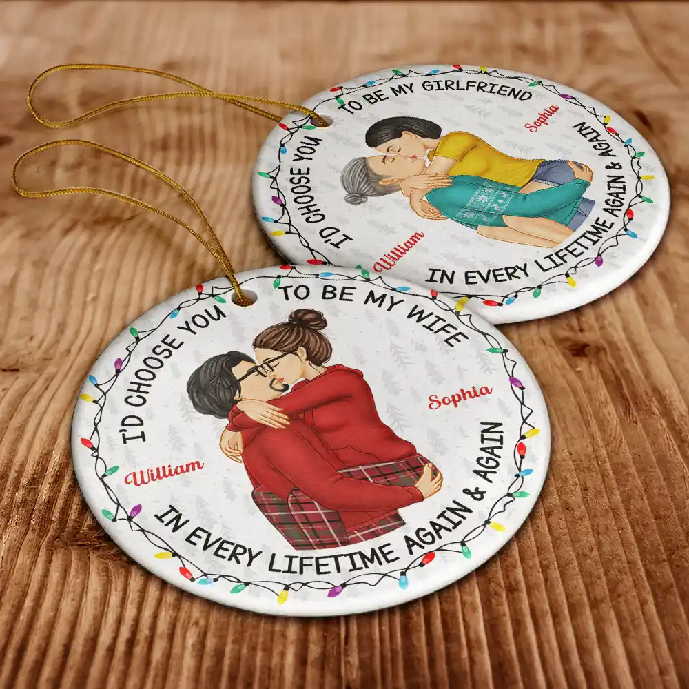Couple Side View I'd Choose You - Personalized Circle Ceramic Ornament - Image 6